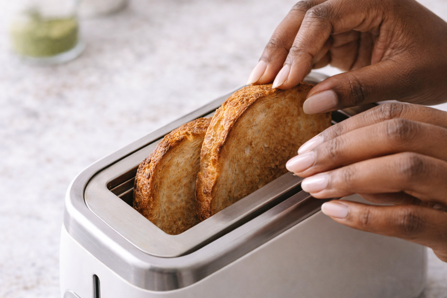 Step 1: Toasting bread until golden for matcha banana toast