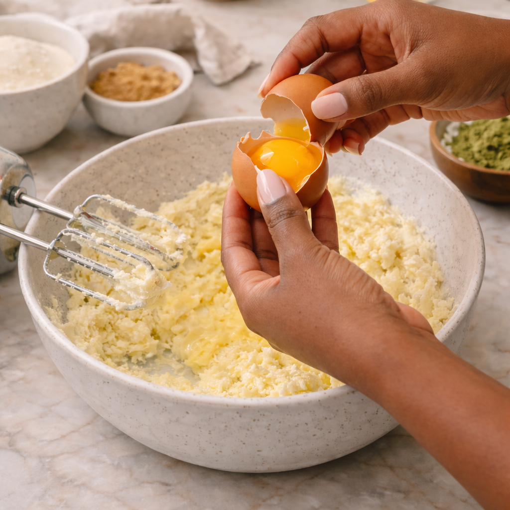Step 3: Creaming butter and sugars for matcha cookie dough