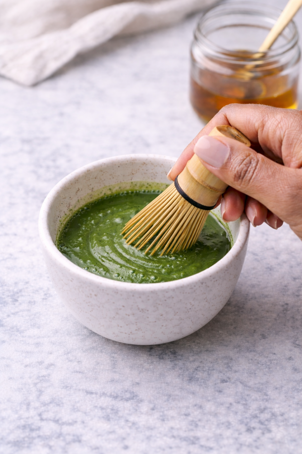 Step 2: Whisking matcha until smooth with no clumps