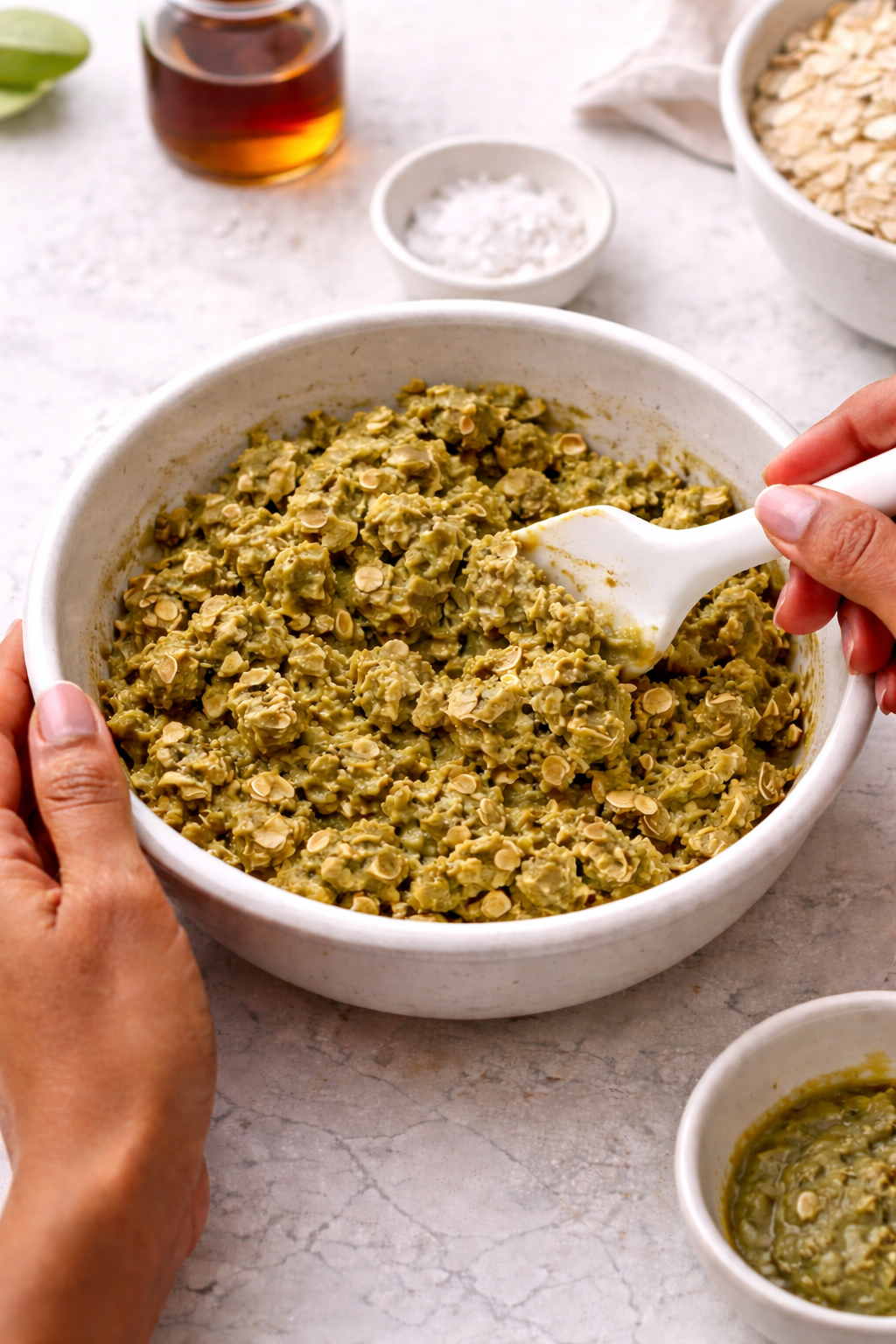 Adjusting texture of matcha energy bite mixture