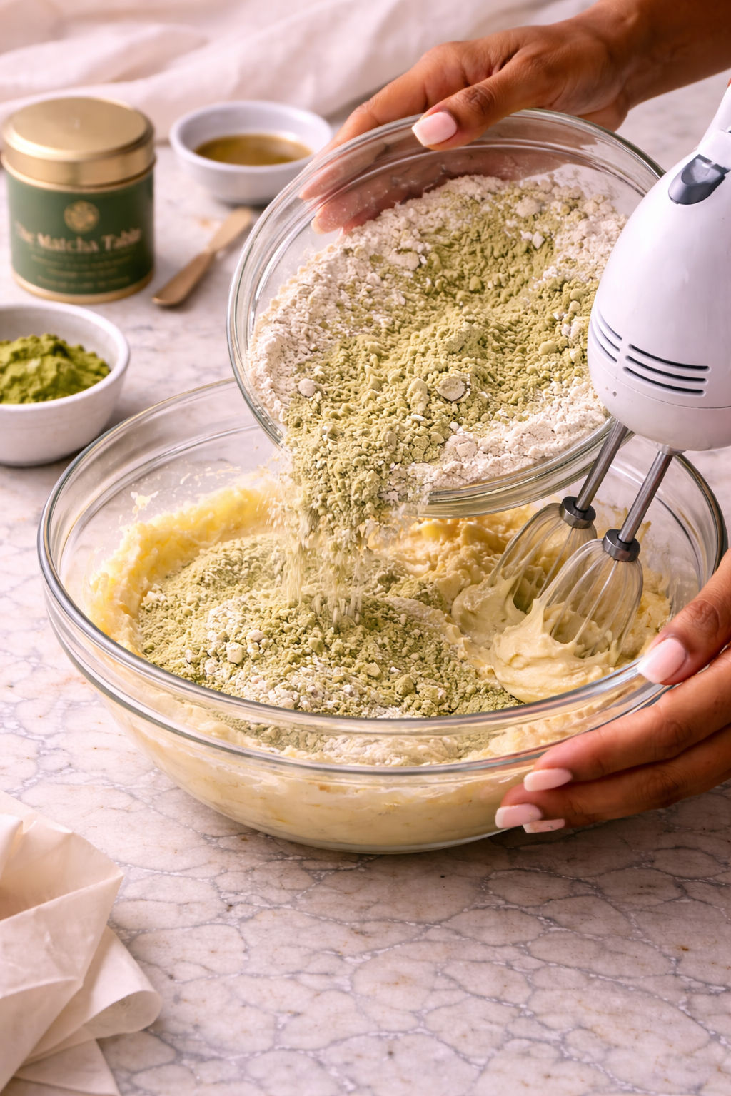 Step 4: Folding matcha cookie dough until just combined