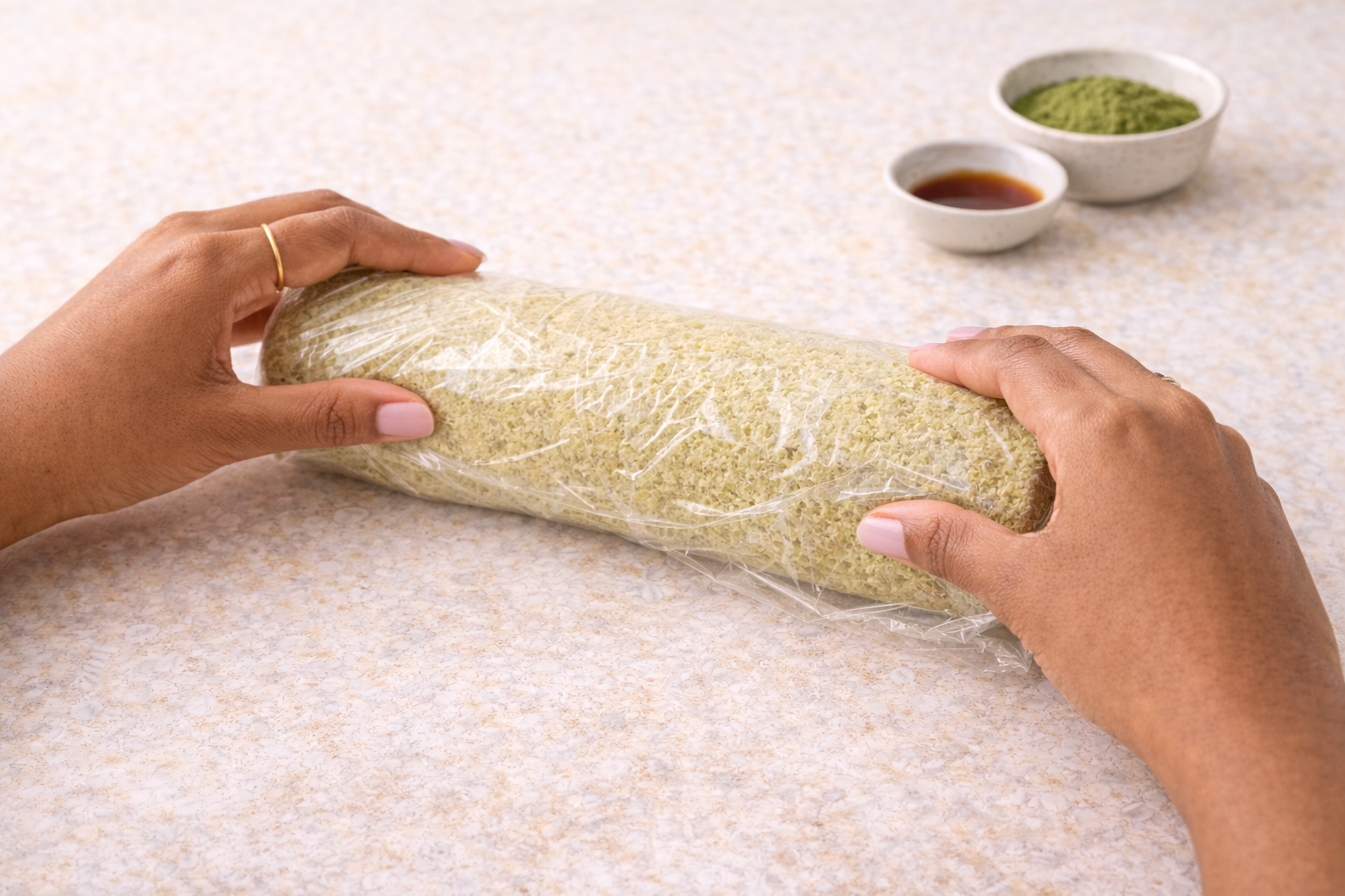 Step 5: Filling donut pan with matcha donut batter